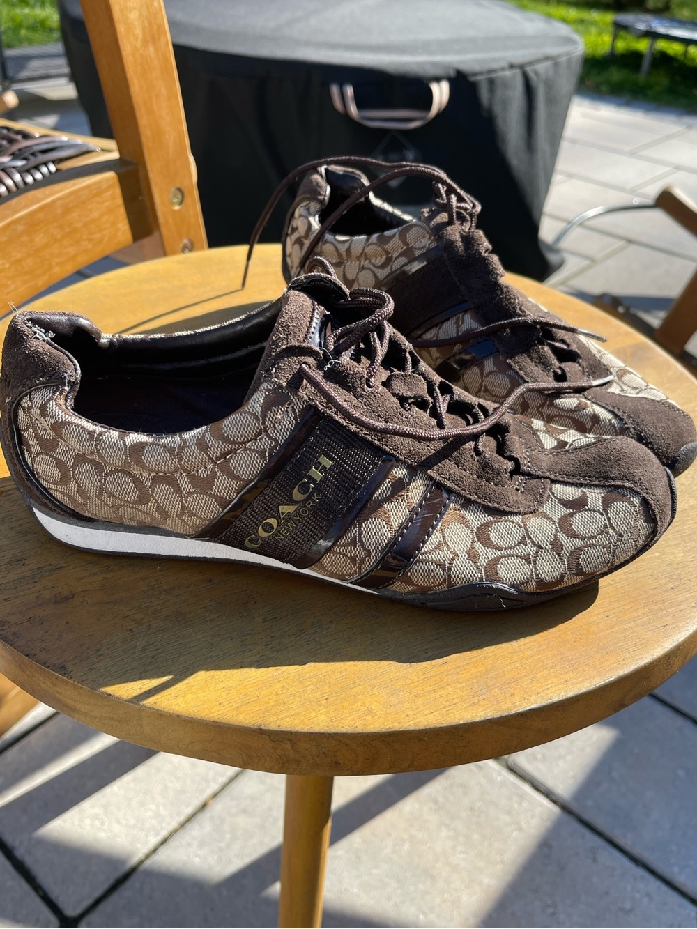 Coach Remonna Brown Monogram Lace-Up Sneakers Signature Print